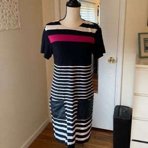 Donna Morgan Shift Dress w/ vegan leather pockets